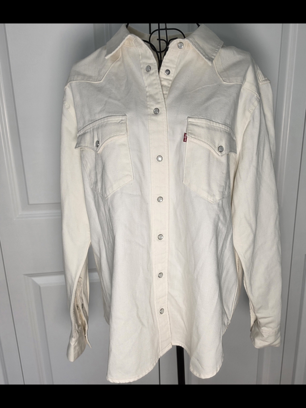 Levi’s Western Pearl Snap Shirt Jacket XL Cream Ivory Denim Oversized
